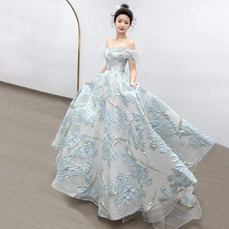 Princess on the Run Toasting Dress Female Bride High-End Affordable Luxury Niche Fairy Adult Ceremony off-Shoulder Banquet Evening Dress Dress