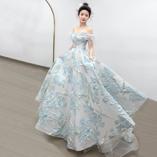Princess on the Run Toasting Dress Female Bride High-End Affordable Luxury Niche Fairy Adult Ceremony off-Shoulder Banquet Evening Dress Dress