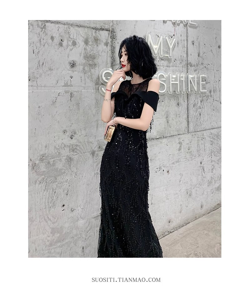 Black Dress for Women 2024 New High-End Affordable Luxury Elegant High-Grade Socialite Host Banquet Evening Dress Dress