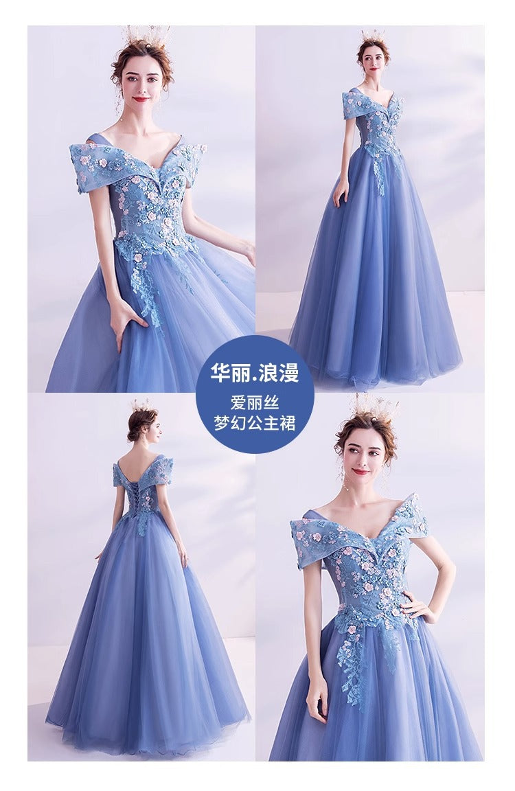 Blue Evening Dress 2024 New Annual Meeting Performance Stage Performance Solo Recitation Host Dress