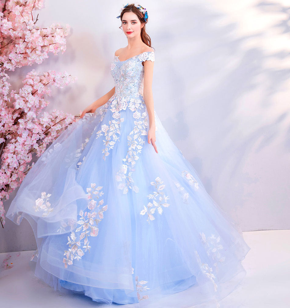 Super Fairy Wedding Dress 2024 Autumn Blue Flower Art Exam Catwalk Fashion Trend Foreign Trade Banquet Evening Dress for Women