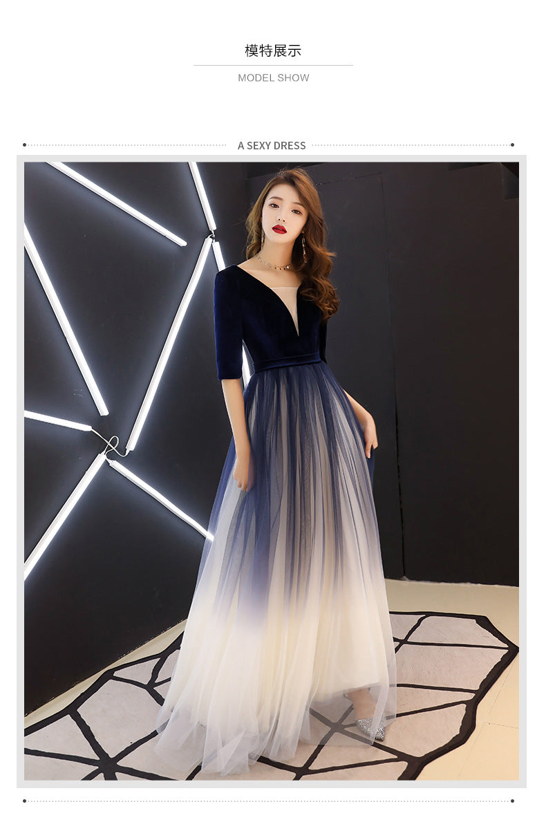 Evening Dress for Women 2024 New Banquet Mid-Sleeve Long Slimming Annual Meeting Socialite Dress Evening Dress for Women Autumn and Winter