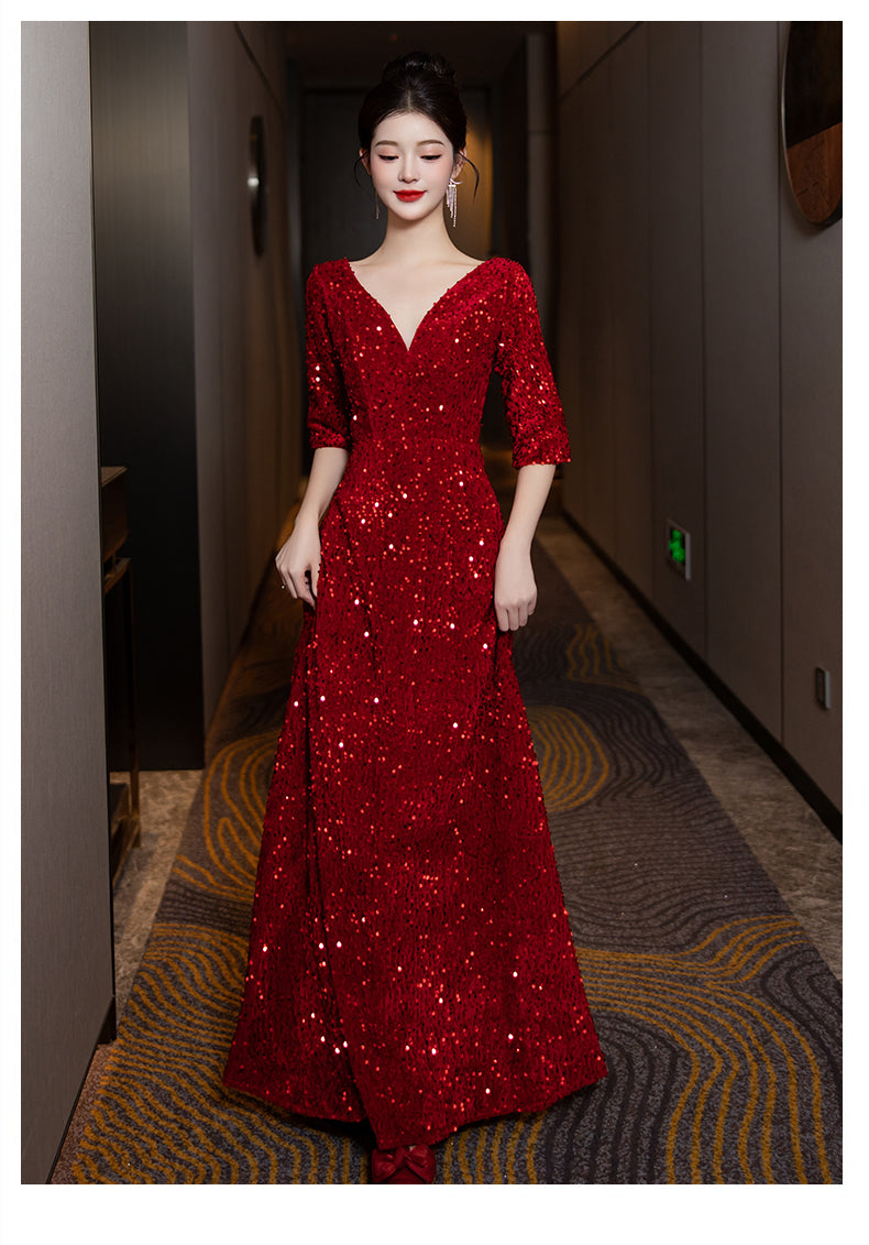 High-end Sequin Evening Dress for Choir Performance Host Conductor Piano Performance Slim Fit Slimming Choir Dress for Women