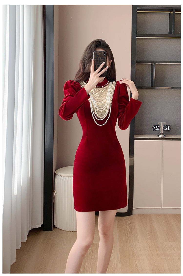 Toast Dress Bride 2023 Winter New Velvet Long Sleeves Engagement Evening Dress Women's High-Grade Host Dress