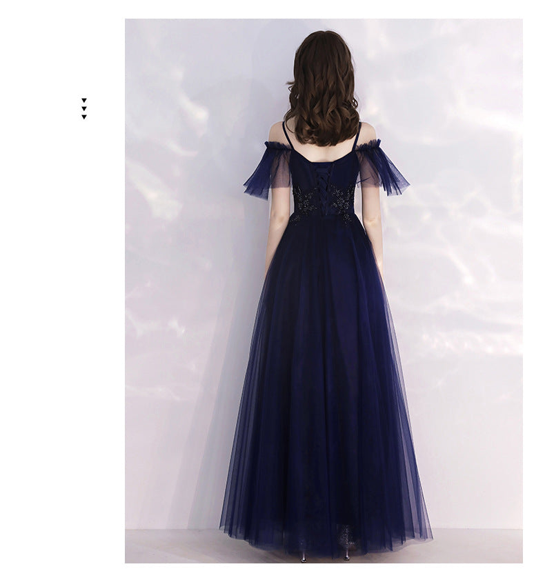 Evening Dress Women's Simple and Elegant Autumn Elegant Long Banquet Sling Host's Dress Dress Toast Dress