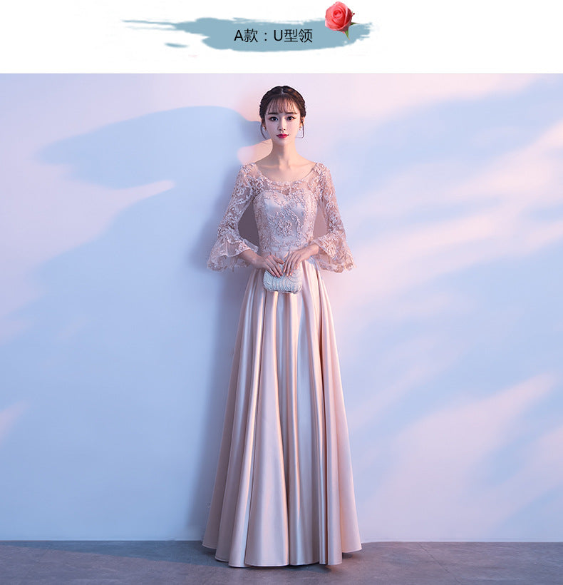 Long Bridesmaid Dress 2024 New Spring and Summer Korean Style Slim Fit Slimming Sisters Group Dress Performance Graduation Dress for Women