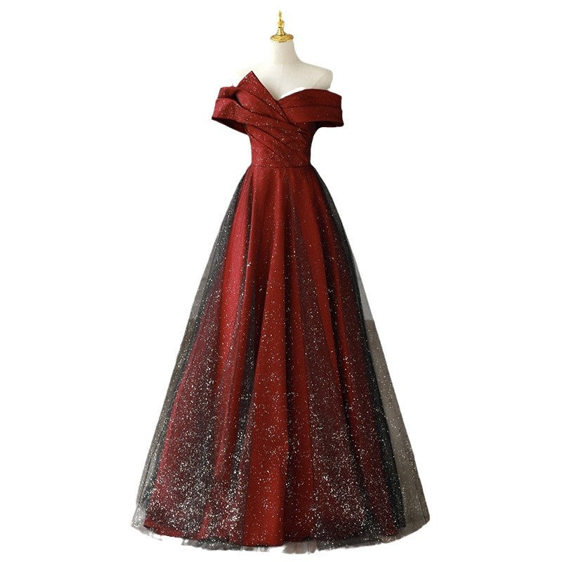 French Toast Clothing Elegant off-Shoulder Red Maternity Bridal Dresses plus Size Plump Girls Slimming Bridal Marriage Engagement Dress