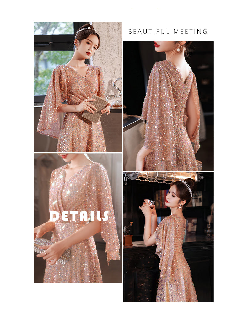 Foreign Trade Cross-Border Supply Evening Dress for Women 2024 New Banquet Socialite Temperament Entry Lux Niche Host Sense Sequins