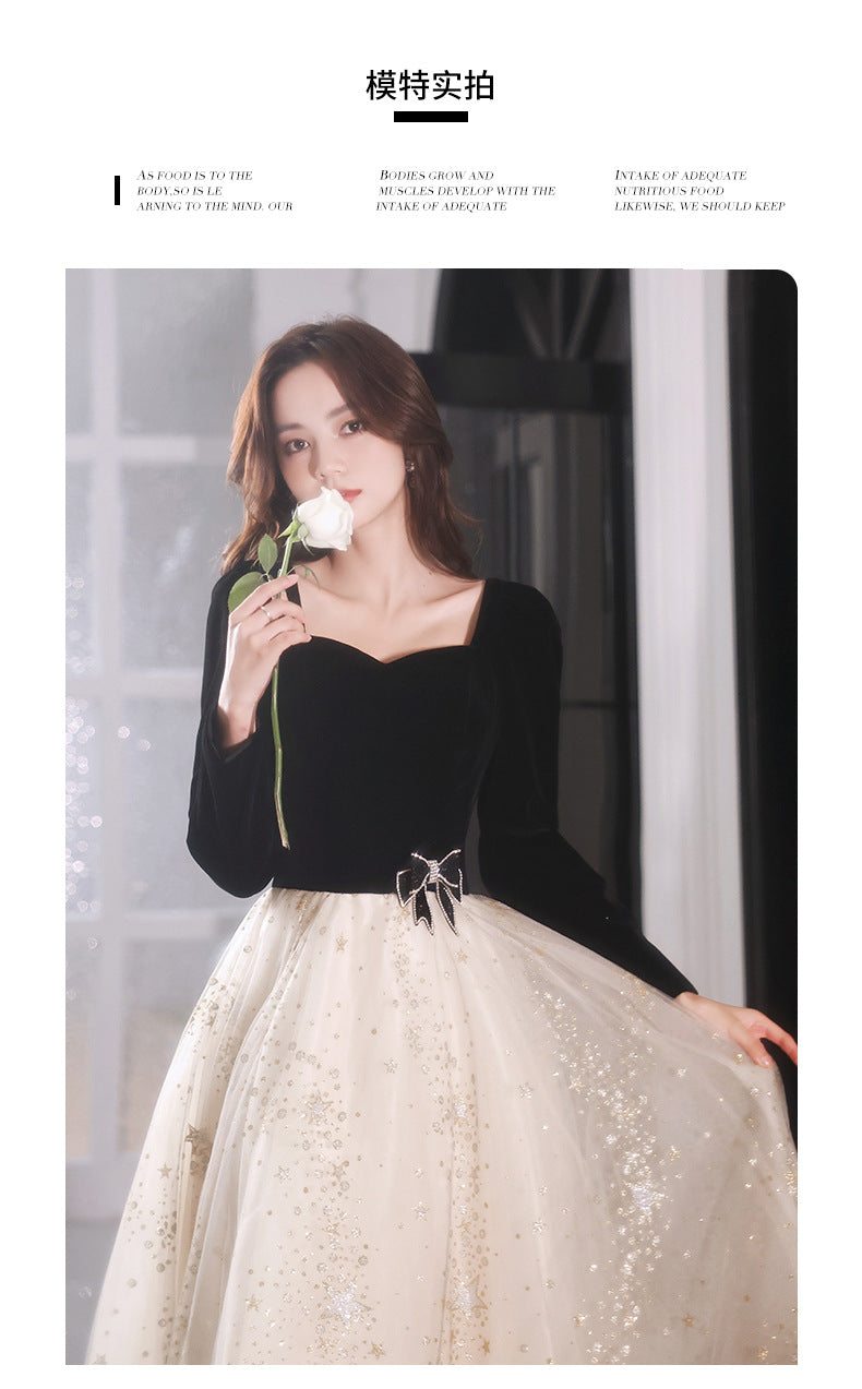 Black Evening Dress Banquet 2023 New Summer and Autumn Long Sleeve Elegant Annual Meeting Stunning Daily Dress Dress