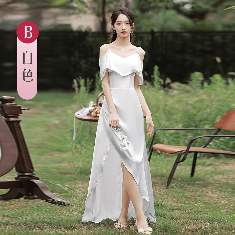 Bridesmaid Dress Girlfriends Group2023Summer New Satin Long Bridesmaid Dress for Sisters Graceful Mori Ladies Banquet