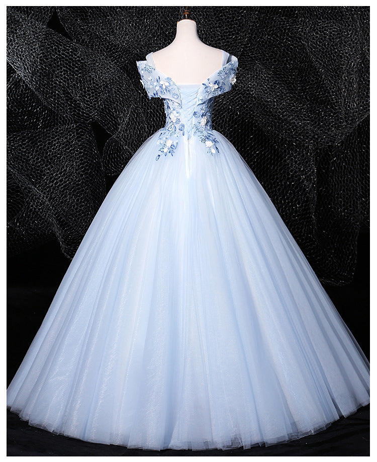 Sky Blue off-the-Shoulder Gown 2024 New Bel Canto Solo Pettiskirt Long Slimming Slim Fit Stage Skirt