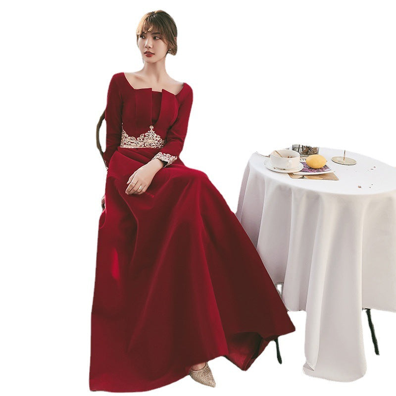 Toast Dress Bride 2024 New Autumn Velvet Long-Sleeved Red Back-to-Door Dinner Dress Marriage Engagement Toast