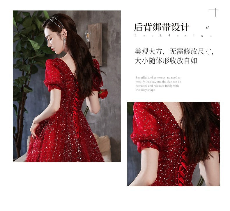 Toast Dress Bride 2024 Red New Style Wedding High-End Elegant Engagement Evening Dress Women's Gauze Dress Autumn