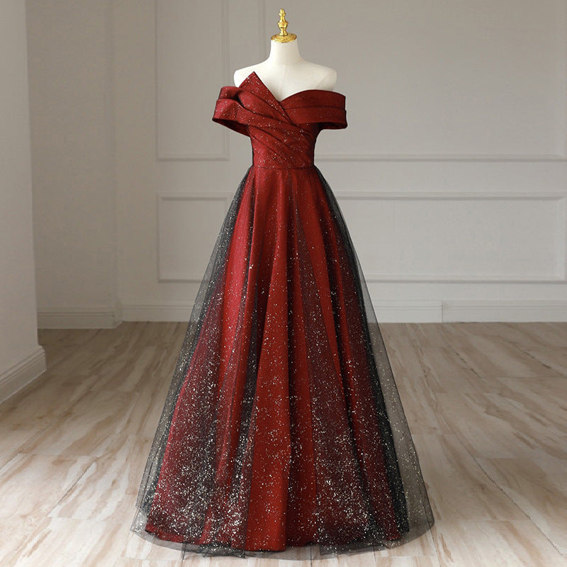 French Toast Clothing Elegant off-Shoulder Red Maternity Bridal Dresses plus Size Plump Girls Slimming Bridal Marriage Engagement Dress