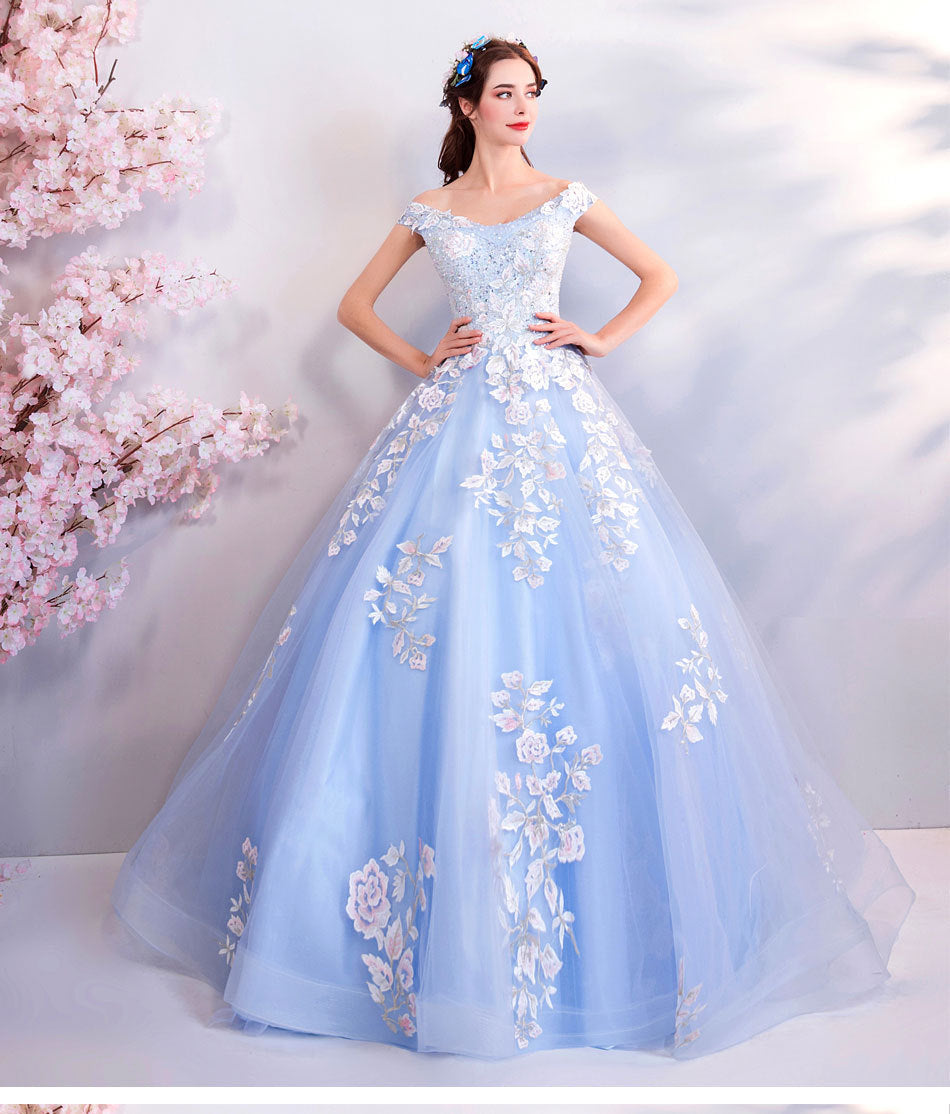Super Fairy Wedding Dress 2024 Autumn Blue Flower Art Exam Catwalk Fashion Trend Foreign Trade Banquet Evening Dress for Women