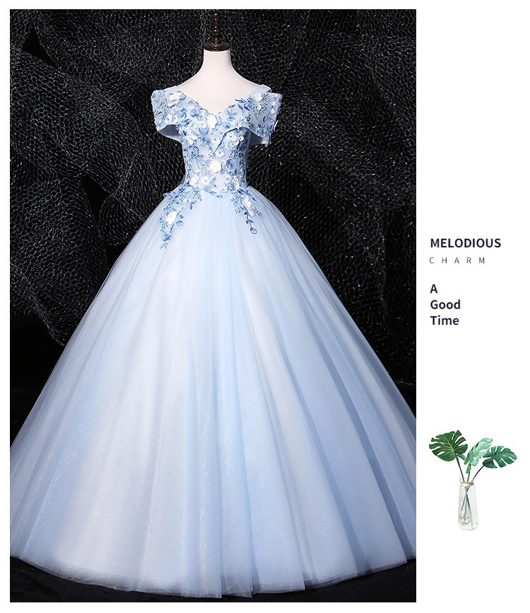 Sky Blue off-the-Shoulder Gown 2024 New Bel Canto Solo Pettiskirt Long Slimming Slim Fit Stage Skirt