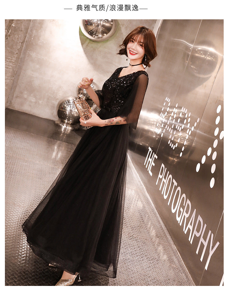 Banquet Evening Dress for Women 2024 Summer New Elegant Elegant Black Temperament Queen Choir Costumes Long Dress