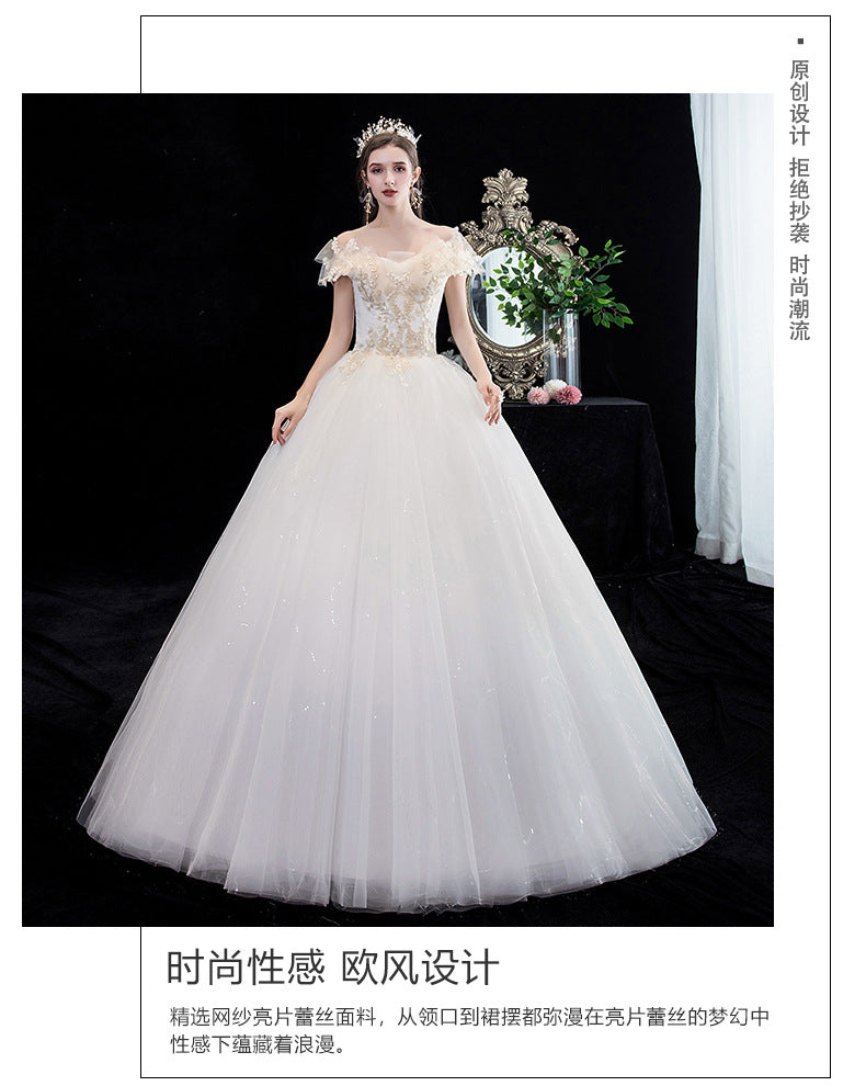 Wedding Dress Bridal New French Style Floor-Length Simple Forest Style Slimming Off-Shoulder Studio Light Wedding Dress H25