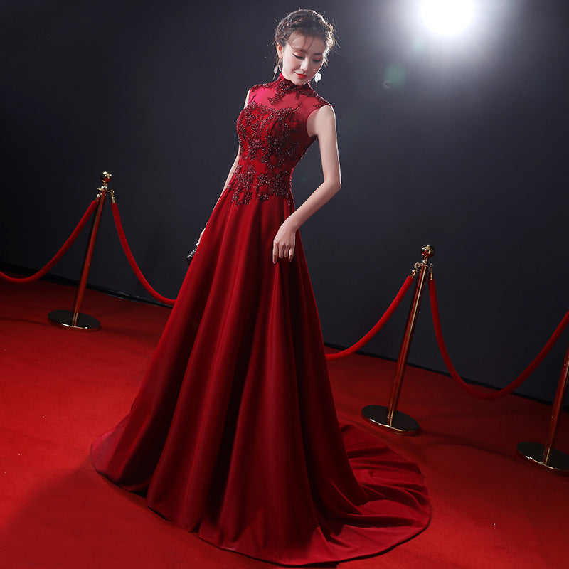 Toast Dress Bride Autumn 2024 New Slimming Red Banquet Lace Stand Collar Chinese Long Style Wedding Dress