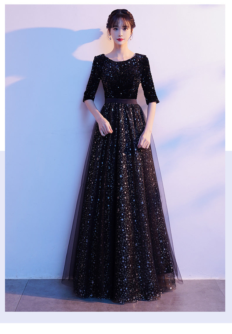 Banquet Evening Dress Dress Black Paillette Western Style Clothing Dresses H98923