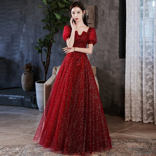 Toast Dress Bride 2024 Red New Style Wedding High-End Elegant Engagement Evening Dress Women's Gauze Dress Autumn