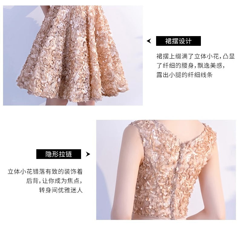 Banquet Dress Short 2024 New Slim-Fit Double Shoulder Champagne Birthday Party Graduation Bridesmaid Evening Dress Autumn