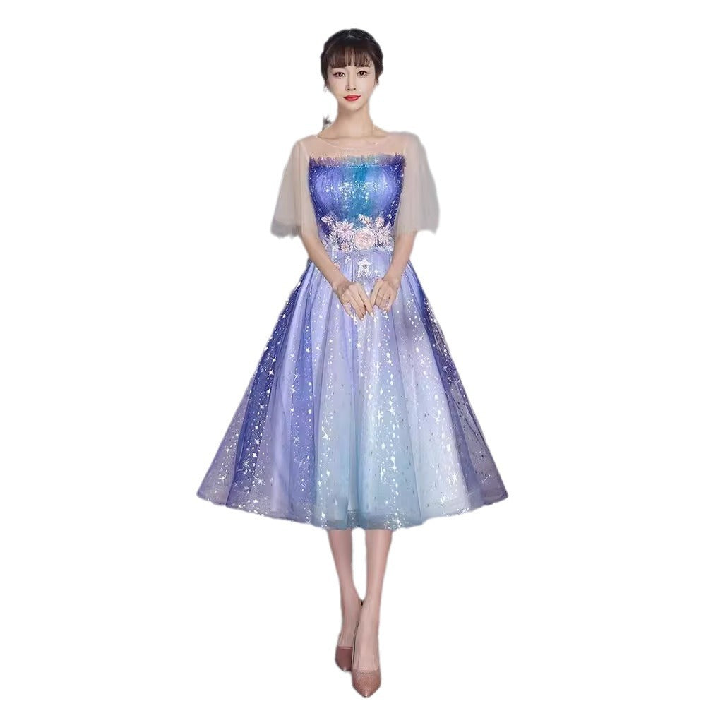 Starry Sky Dress Women's Light Luxury Minority High-End High-Grade Student Host Performance Banquet Adult Flash 2024 Banquet