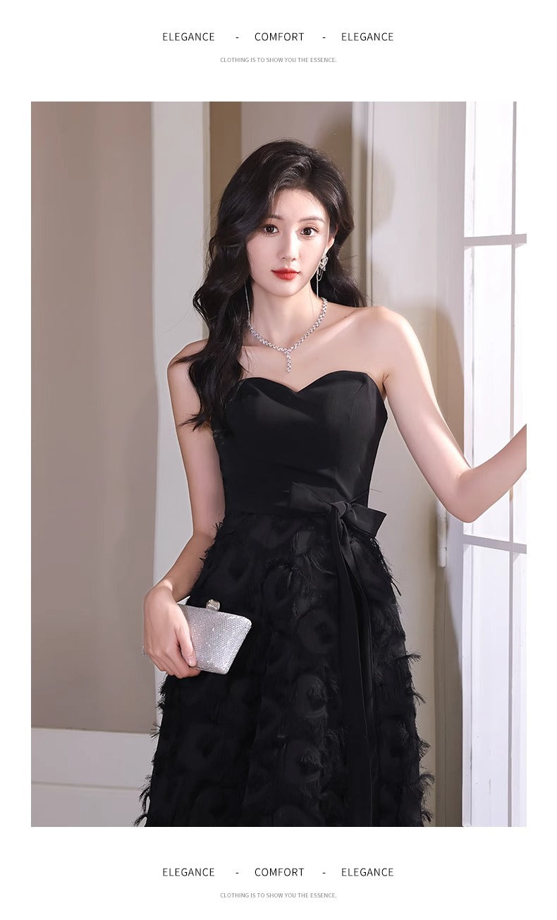 Black Tube Top Evening Dress for Women 2024 New Banquet Temperament Host Long Dress Student Art Exam 18-Year-Old Dress Autumn