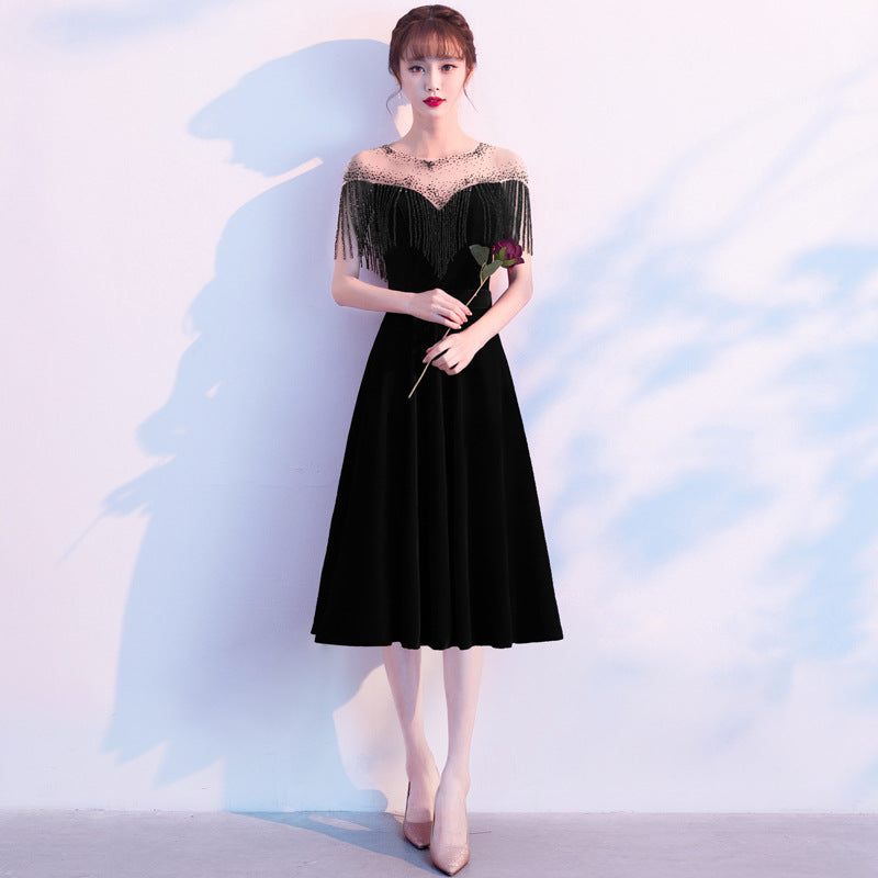 Evening Dress Black Sequin Socialite Dress Host Banquet Dress H2839