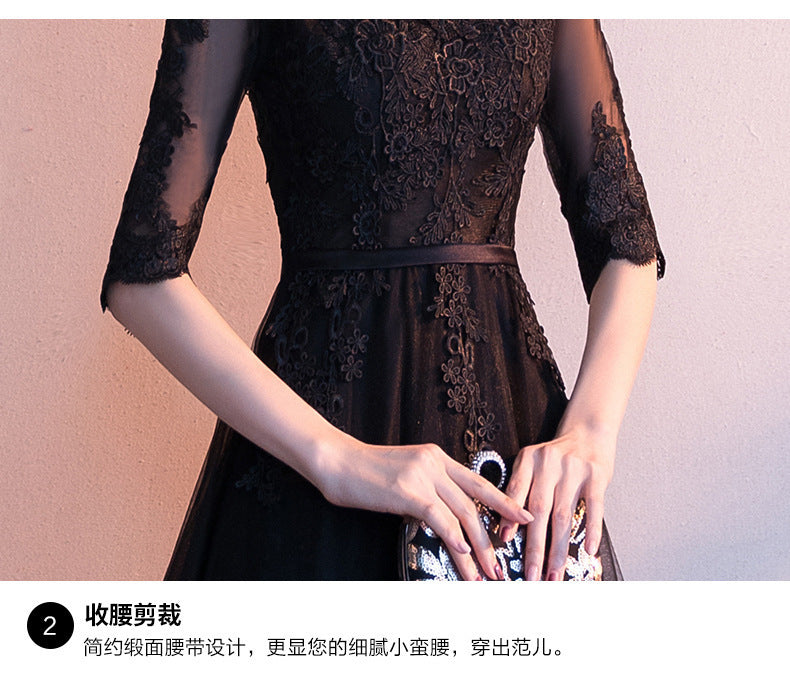 Evening Dress for Women 2024 Summer New Banquet Elegant Long Dress Show Thin Black Socialite Annual Meeting Dress