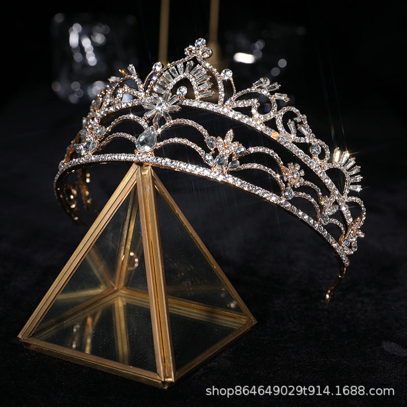 Crown Headdress Wedding Dress Golden Large Electroplated Crown Phoenix Coronet Women's Zinc Alloy Independent Packaging Rhinestone Headdress Bride H2839