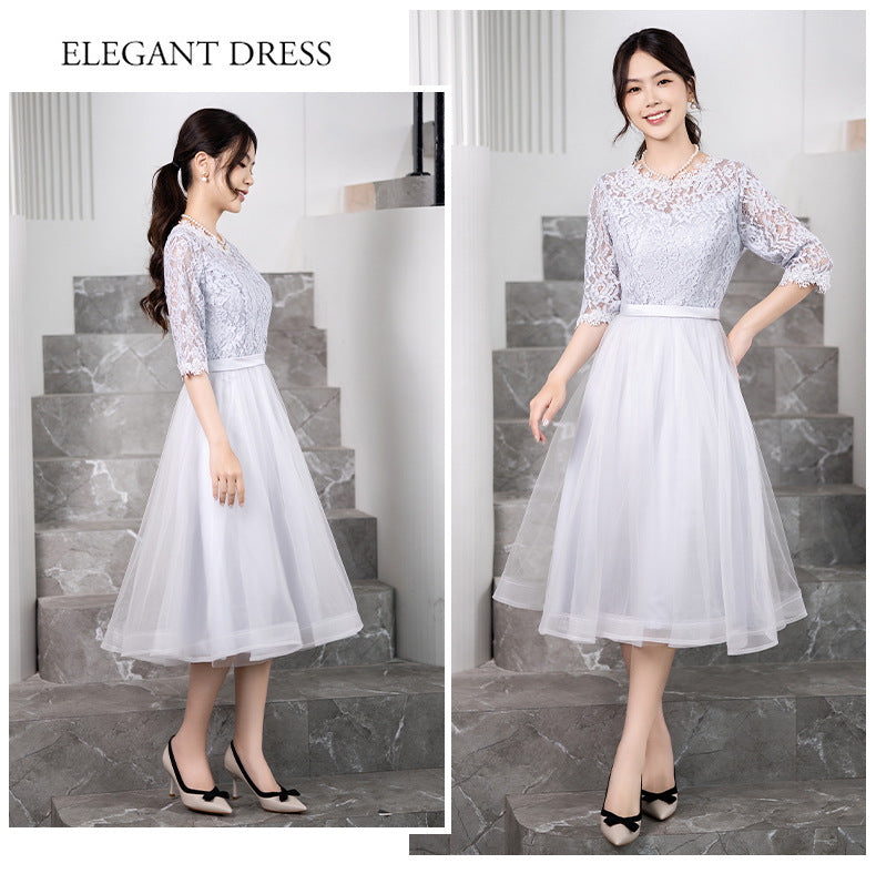 Small Dress Women's Independent Station Shopee Southeast Asia 2024 New Mid-Length Banquet Host Party Evening Dress