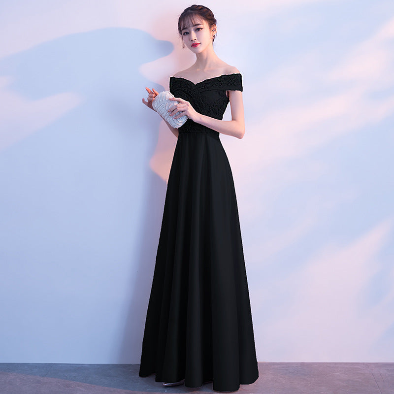 Banquet Evening Dress 2024 Autumn New Korean Style Elegant off-Shoulder Long Slimming Bridesmaid Dress for Women