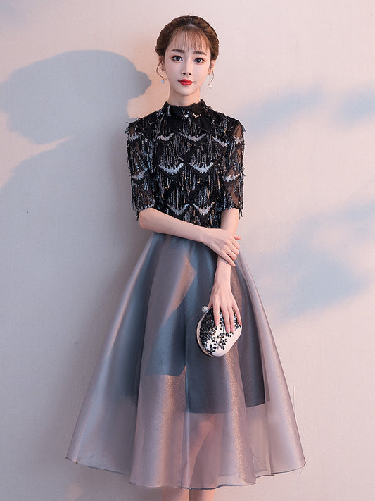 Dress Skirt 2024 Autumn and Winter New Ladies Party Small Dress Black Elegant Mid-Length Slimming Evening Dress