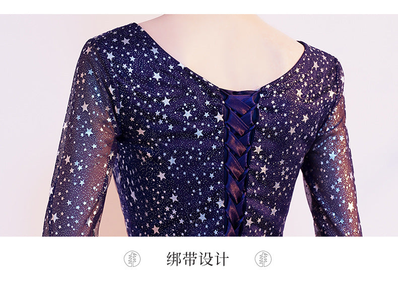 Starry Evening Dress Female Banquet Temperament Daily Style Square Collar Host Chorus Costume Summer Student