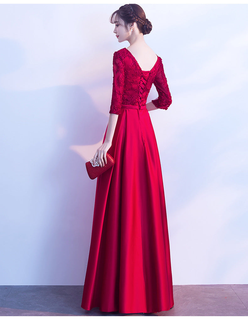 Toast Dress Bride 2024 New Wedding Banquet Evening Dress Skirt Women Wine Red Long Style Can Be Worn Casual Long Sleeve