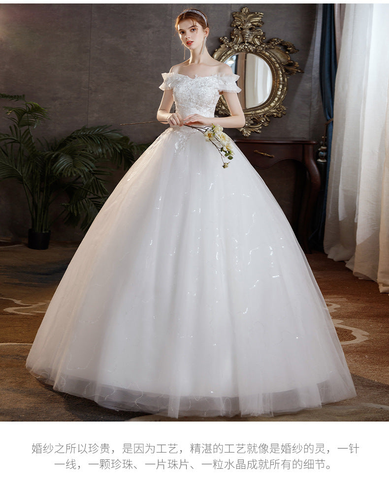 Wholesale Light Wedding Dress 2024 New Bridal off-Shoulder Simple French Starry Sky Flat Engagement Main Yarn Manufacturer