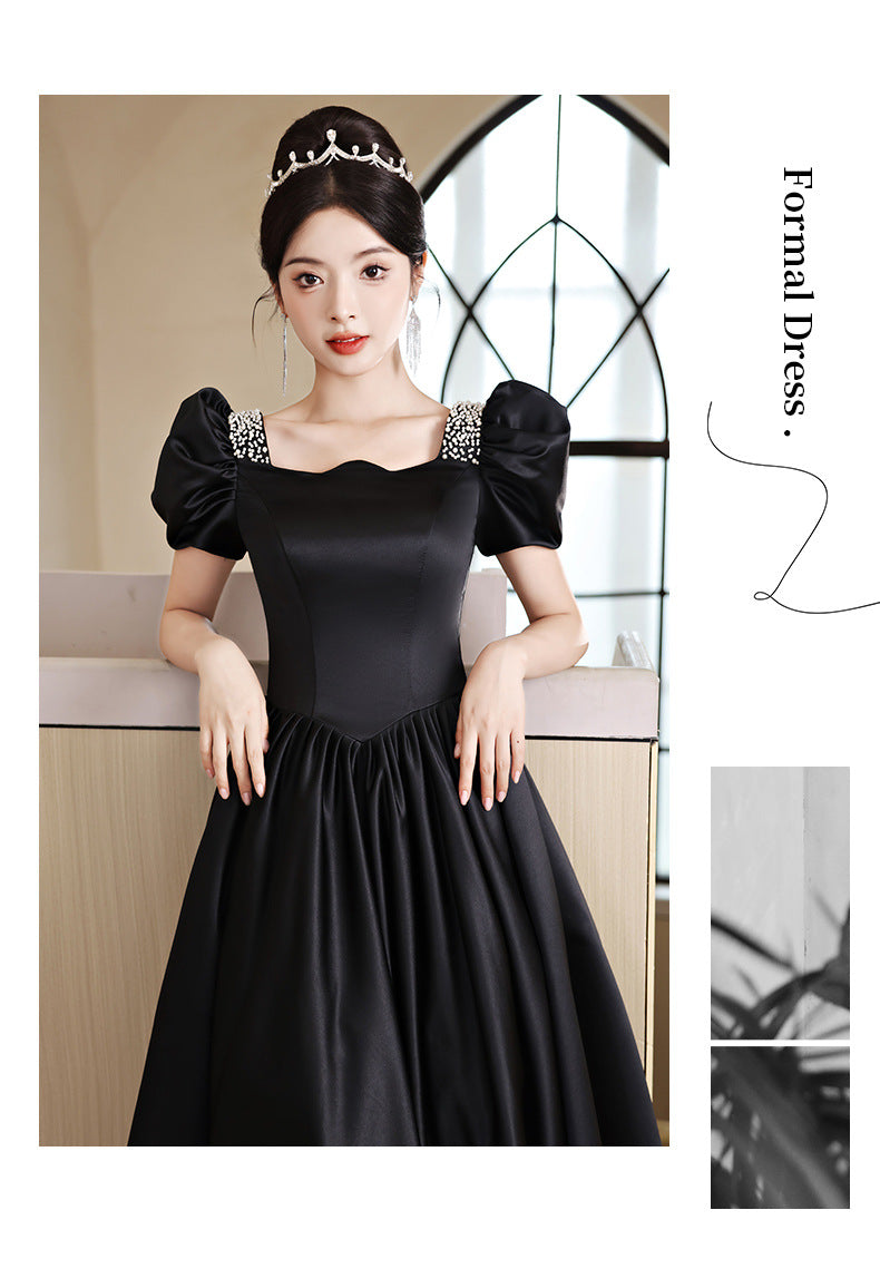 Black Evening Dress Women's Satin High Sense High-End Affordable Luxury Niche Banquet Adult Ceremony Temperament Host Art Test