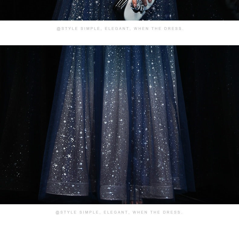 Host Evening Dress Women 2024 New Autumn off-Shoulder Banquet Queen Long Choir Costumes Women