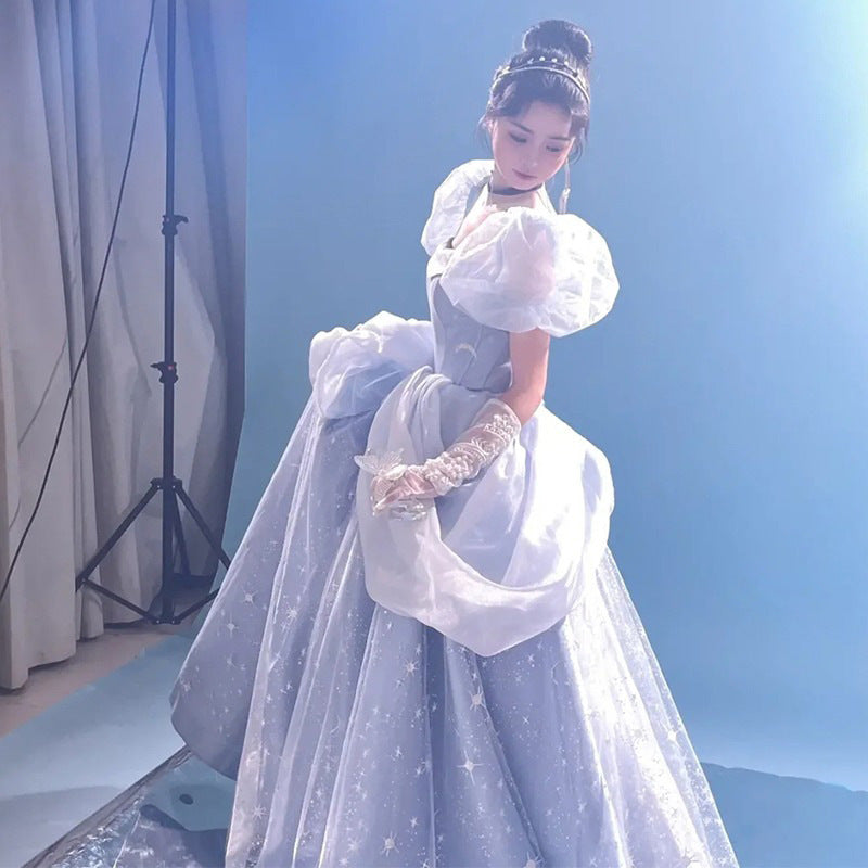 Evening Dress Women's, Blue Fairy High Sense Niche Princess Adult Ceremony Light Luxury Temperament Ladies Banquet Dress