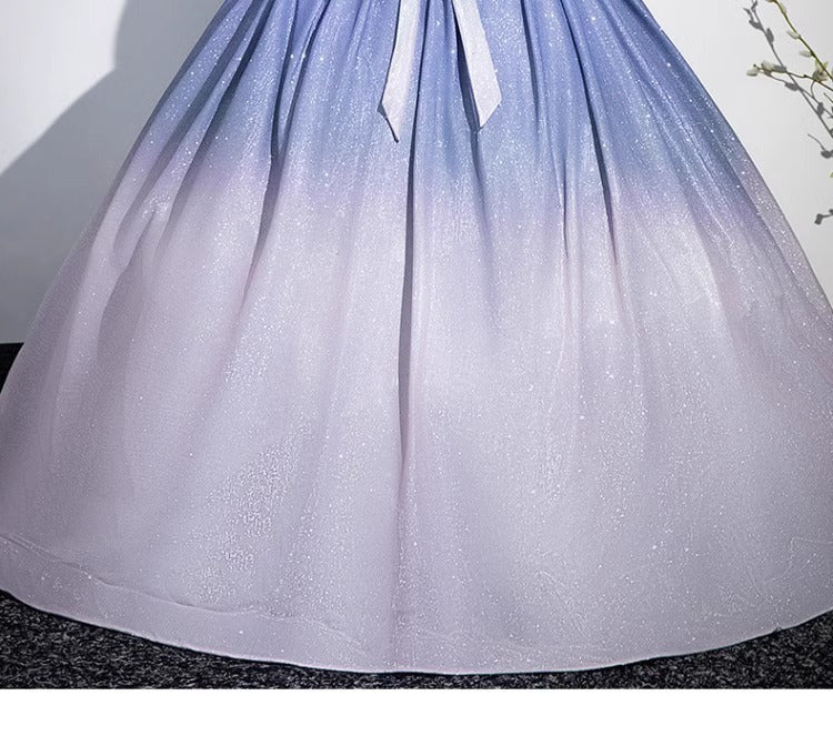 Blue Gradient Evening Dress 2024 New High Sense Host Solo Vocal Music Art Test Fairy Tube Top Dress