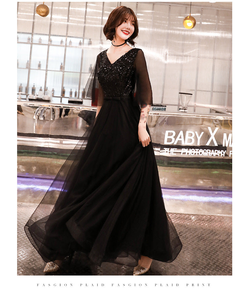 Banquet Evening Dress for Women 2024 Summer New Elegant Elegant Black Temperament Queen Choir Costumes Long Dress