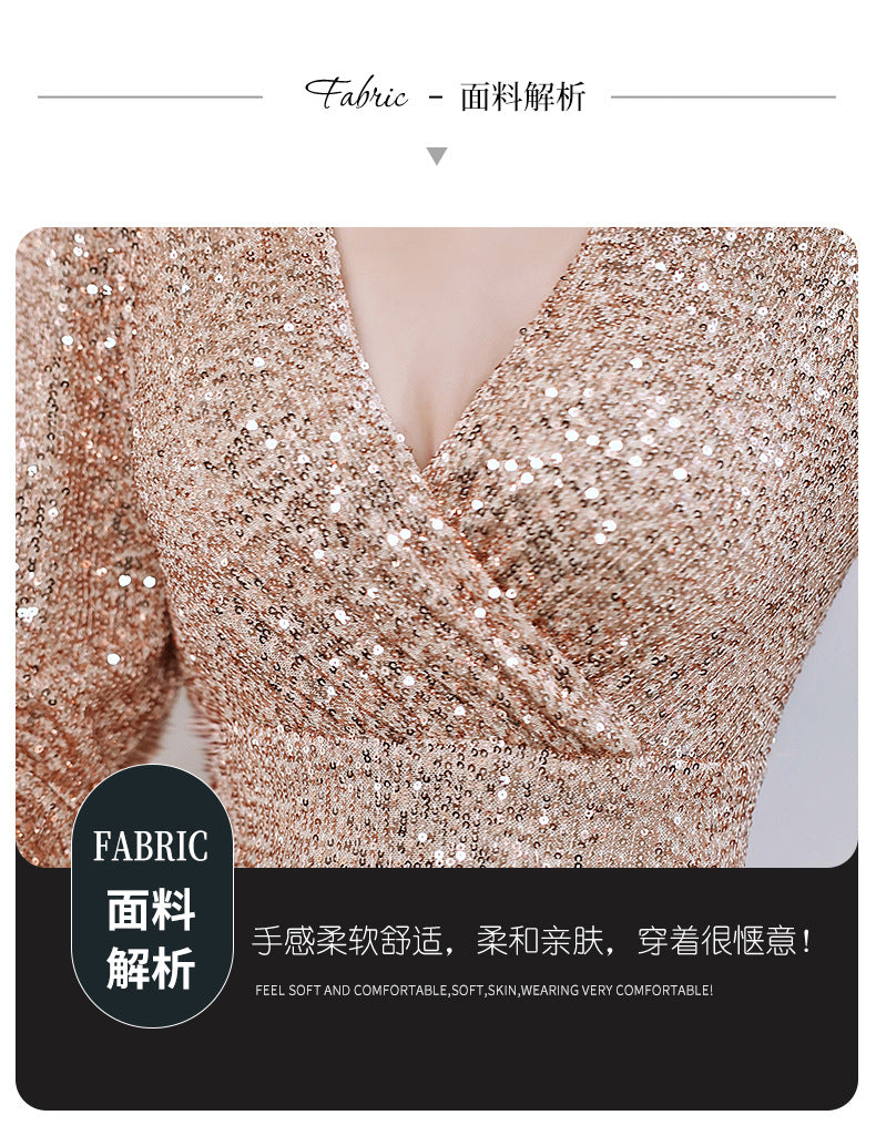 Birthday Banquet Evening Dress for Women 2024 New Host Temperament Fishtail Heavy Embroidery Sequins Half Sleeve Dress Dress