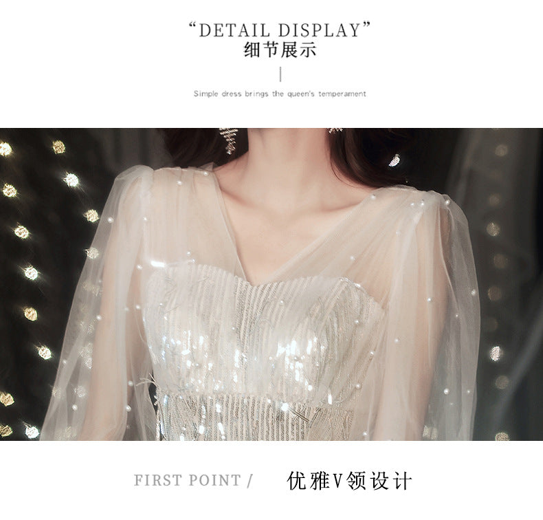 European and American Evening Dress 2024 New Light Luxury Light Luxury Temperament Dress Light Luxury Elegant Top Grade Banquet Dress