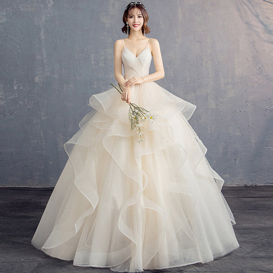 Primary Wedding Dress Women2020New Bride Wedding Bandeau Sling V Collar Pettiskirt Slimming Floor-Length Spring