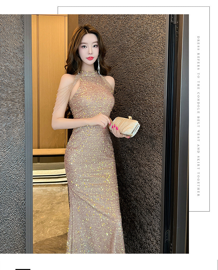 5135 Evening Dress for Women High-End Affordable Luxury Niche High Sense Banquet Temperament Host Sequined Adult Ceremony Fishtail Dress