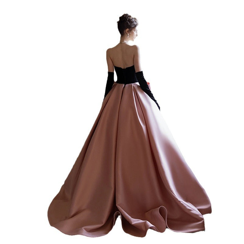 Princess Evening Dress Prom dresses Ball gown dinner party pink skirt Light Luxury Minority Adult Ceremony Birthday Party Bow Bra Trailing Dress  👑 Shimmering Day H00233