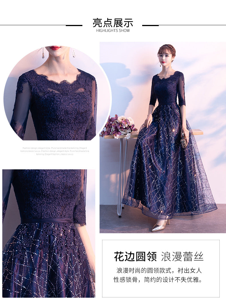 2024 New Evening Dress Female Temperament Queen Long Host plus Size Plump Girls Temperament Annual Party Banquet Evening Ceremony