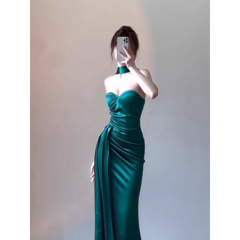 Birthday Dress High-Grade Evening Dress High-End Affordable Luxury Niche Toast Dress Socialite Satin Tube Top Halter Dress