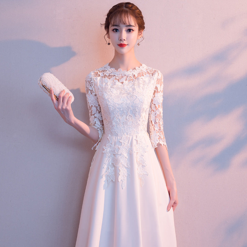 White Evening Dress Skirt Female 2024 New Daily Style Fairy Banquet Temperament Student Chorus Performance